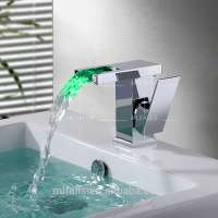 New Brass Color Sink LED Basin Waterfall Mixer Tap Bathroom Faucet