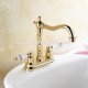 FLG Deck Mounted 4" Vanity Sink Mixer Tap Golden Brass Bathroom Basin Faucet