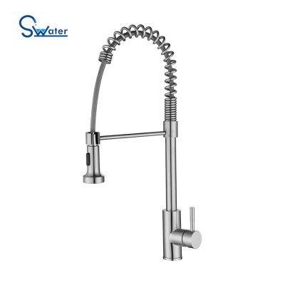 SWATER K02 spring flexible single handle hot cold upc pullout pull down out kitchen sink faucet