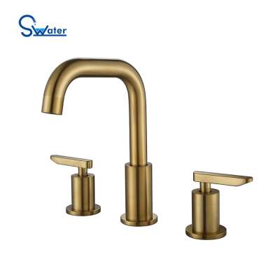 Brush gold basin tap 8 inch widespread double lever faucets, double handle basin faucet