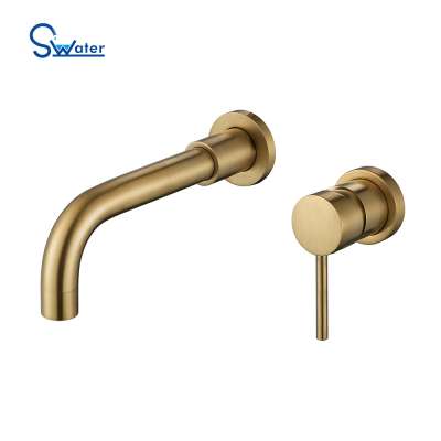 Hotel hot cold faucets mixers taps bathroom gold concealed bathroom wall basin faucet