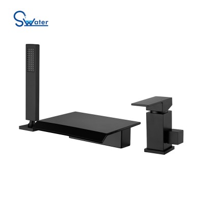 Unique design brass deck mounted matte black bathroom bathtub faucet