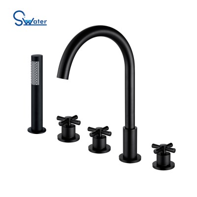 Newest high quality brass matte black 5 holes vanity bathtub faucet with hand shower