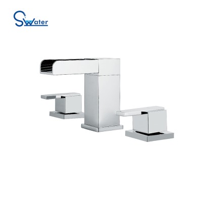 Swater luxury design brass square waterfall basin faucet for bathroom