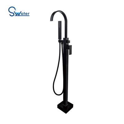 Top quality modern bathroom bath waterfall matte black floor bathtub faucet