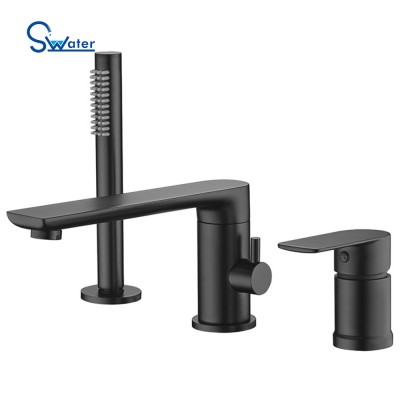 Luxury design matte black bathtub faucet with hand shower 3 holes bath shower