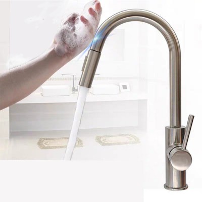 Hot selling brushed finished gooseneck touch single handle sensor kitchen faucet