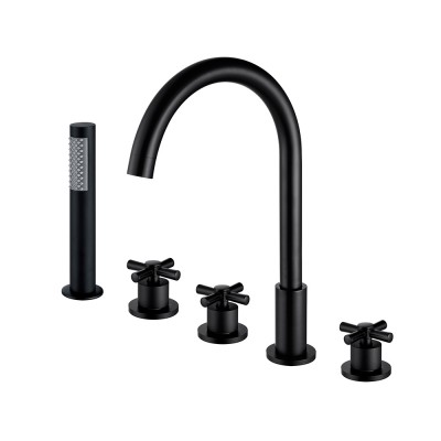 Hot selling brass  5 holes deck mounted vanity faucet matt black bathtub faucert