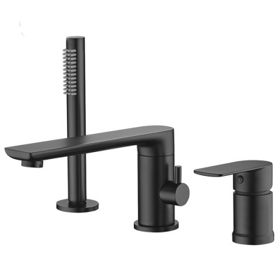 Hot sale matte black bathtub faucet with hand shower 3 holes deck mounted bath shower