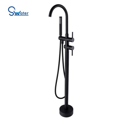 New design high quality brass matte black freestanding bathtub faucet with dual handle shower