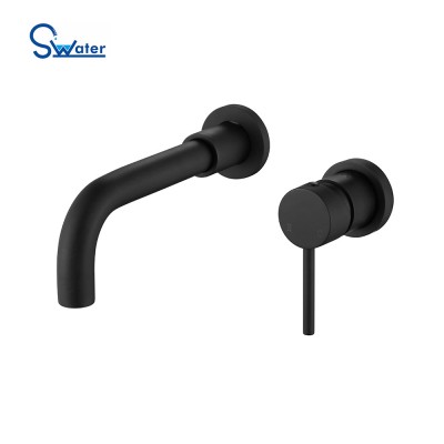 Swater Promotional Single Handle Modern Bathroom Matte Black Wall Faucet