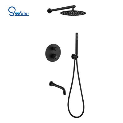 New technology button temperature adjustment bathroom brass sanitary concealed shower set, matt black color round head