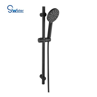 Sliding shower rail handheld black shower head, shower rail set stainless steel sliding bar